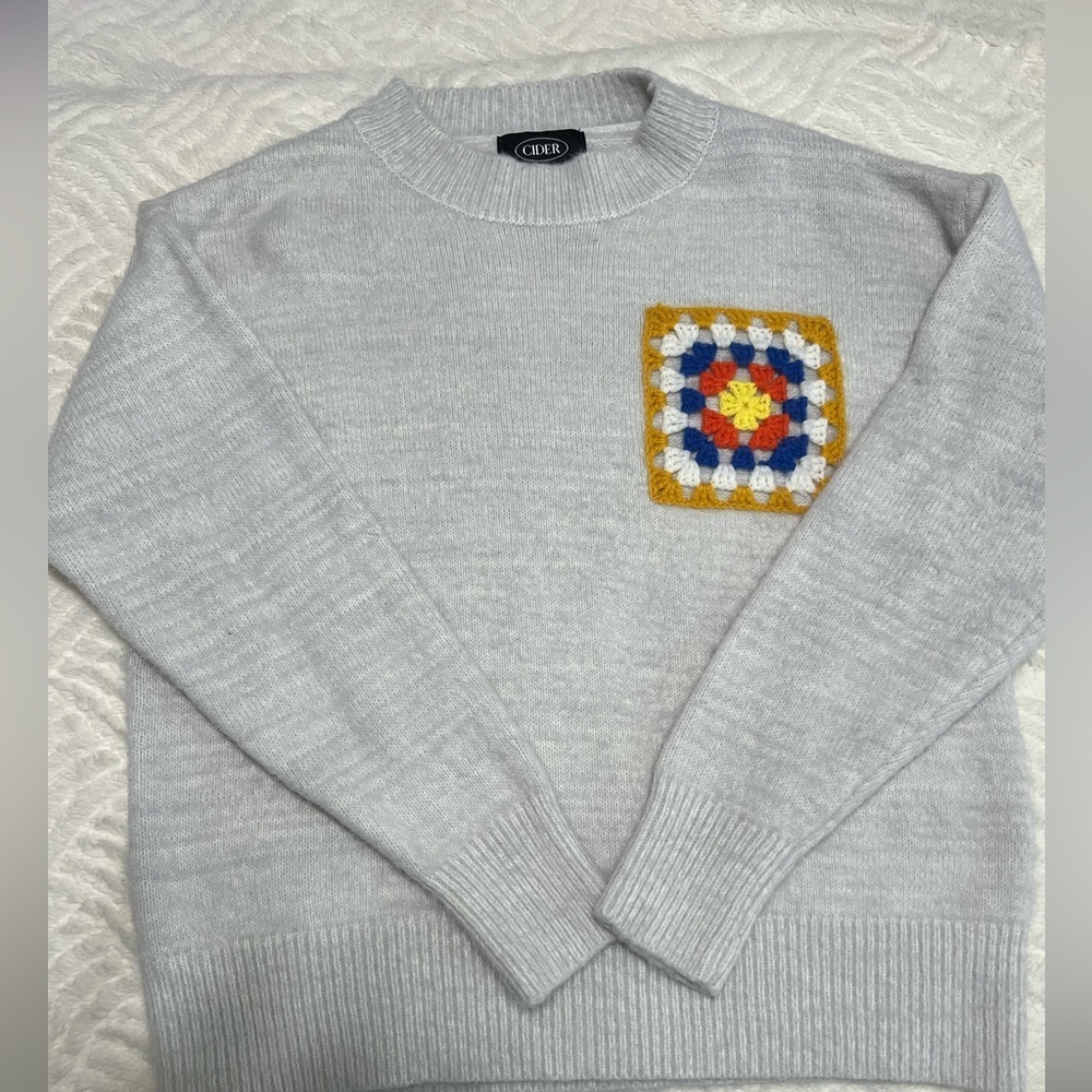 Cider Granny Square Patch Sweater Small | Y2K Crochet Knit Pullover - Picture 5 of 10